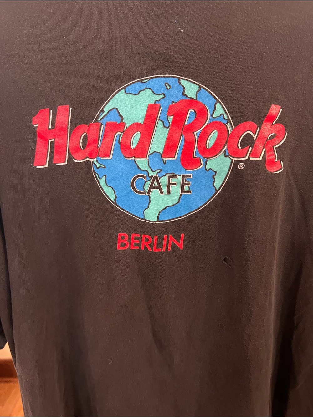 Hard Rock Cafe Black Tee with Red Logo and Blue-Green Globe